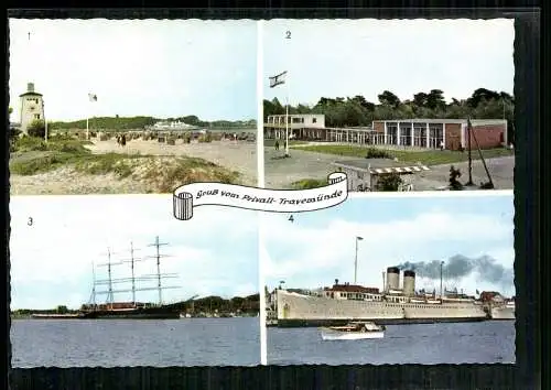 Travemünde, Strand, Kurhaus, Segelschiff und Seebäderschiff - 413173