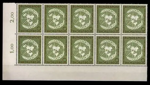 Deutschland (BRD), MiNr. 221, 10er Block, Eckrand links oben, postfrisch - 608769