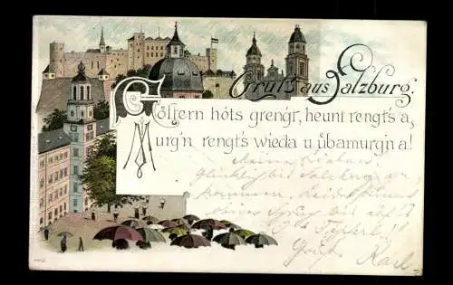 Salzburg, Altstadt, Regenschirme, Spruch - 413746