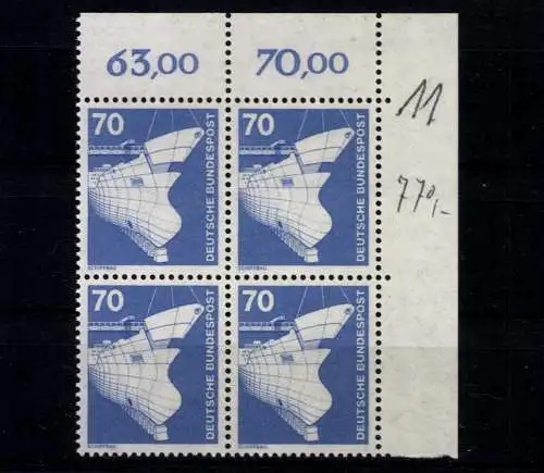 Deutschland (BRD), MiNr. 852, 4er Block, Ecke re. oben, postfrisch - 611525