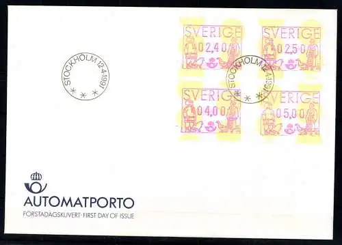 Schweden, Automaten, MiNr. 1, 4 Werte, FDC - 611138