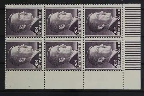 Deutsches Reich, MiNr. 800 B, 6er Block, Ecke li. unten, ndgz, postfrisch - 624559