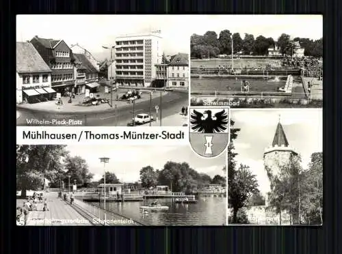 Mühlhausen, Wilhelm Pieck-Platz, Schwimmbad, Schwanenteich, Rabenturm, Wappen - 416936