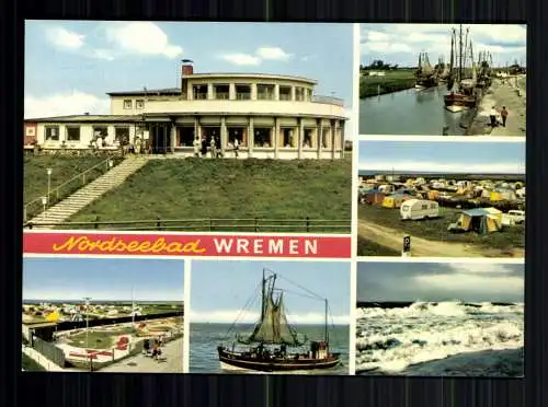 Wremen, Nordseebad, 6 Bilder u. a. Strandhalle mit Strandturm, Schiffe - 416988