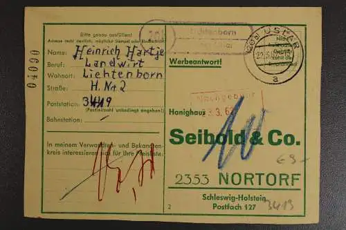 Lichtenborn über Uslar, Landpoststempel auf Werbeantwort - 510569