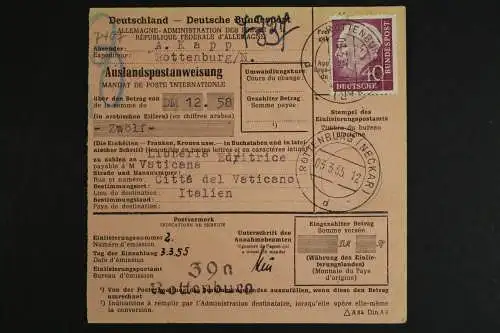 Deutschland (BRD). MiNr. 188 auf Auslandspostanweisung nach Italien - 510916