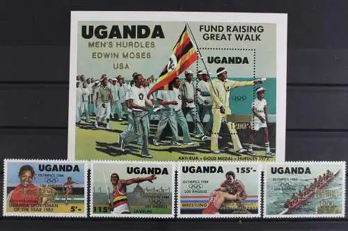 Uganda, Olympiade, MiNr. 397-400 + Block 45, postfrisch - 630064