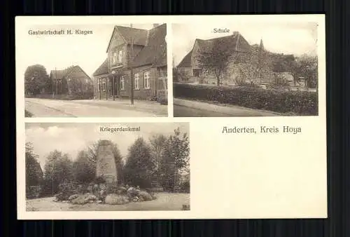 Anderten, LK Nienburg, Gastwirtschaft H. Klages, Schule, Kriegerdenkmal - 418018