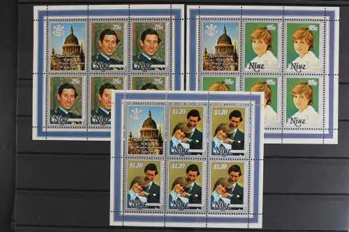 Niue, MiNr. 421-423 Kleinbögen, Charles, Diana, postfrisch - 633048