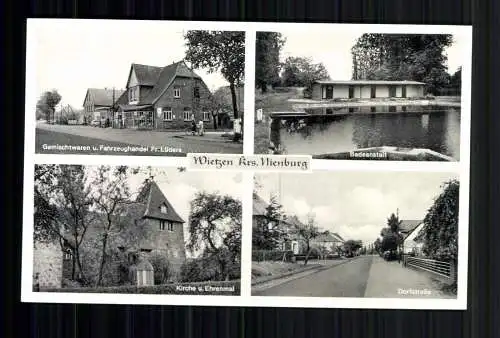 Wietzen, Kr. Nienburg, Gemischtwaren Fr. Lüders, Badeanstalt, Kirche - 418054