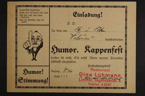 Hannover, Einladung zum Rappenfest, 1935, Restaurant Lühmann - 511199