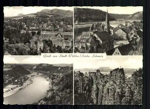 Stadt Wehlen/Sächs. Schweiz, Teilansicht, Elbe und Bastei - 418584