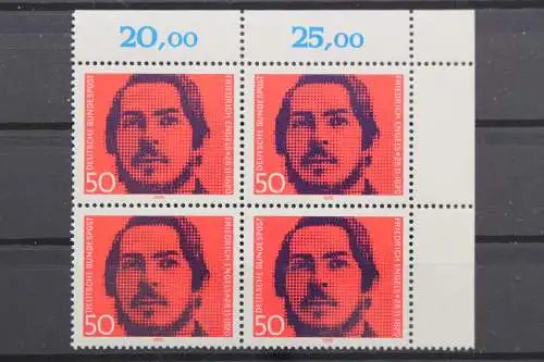 Deutschland, MiNr. 657, Viererblock, Ecke re. oben, postfrisch - 640643