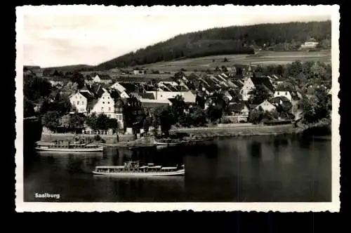 Saalburg - Ebersdorf, Blick über die Saale zum Ort, Schiffe - 420483