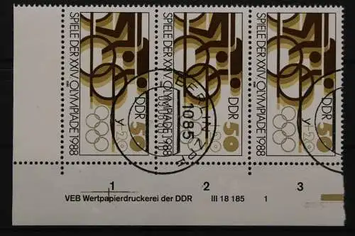 DDR, MiNr. 3188, Dreierstreifen, Ecke rechts unten, DV 1, EST - 653315