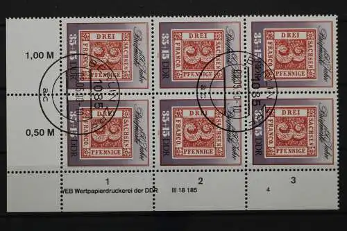 DDR, MiNr. 3330, Sechserblock, Ecke mit DV 4, EST - 653303