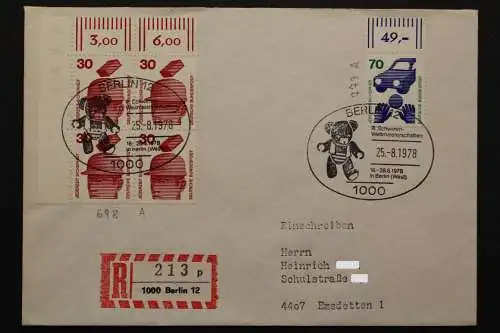 Deutschland, MiNr. 698, 4er Block, Ecke li. oben + 773 OR auf R-Brief - 511714