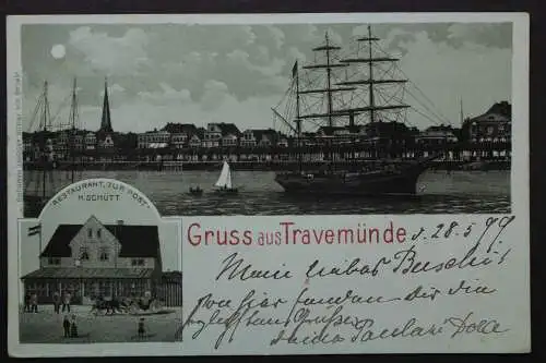 Travemünde, Blick zur Stadt vom Wasser aus, Restaurant zur Post - 421353