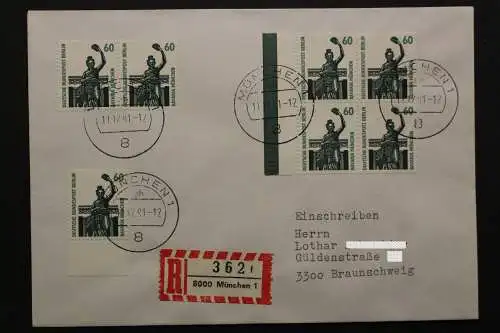 Berlin, MiNr. 795 A, waagerechtes Paar + Viererblock auf R-Brief - 511811