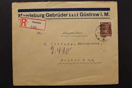 Deutsches Reich, MiNr. 396 auf R-Brief ab Güstrow nach Rostock, 8.12.26 - 511960