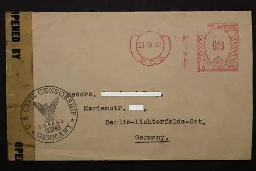 Großbritannien, dekorativer Brief nach Deutschland mit USA Zensur, 1947 - 512004