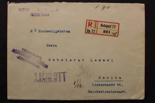 Ungarn, R-Brief ab Budapest nach Berlin, 1920 - 511974