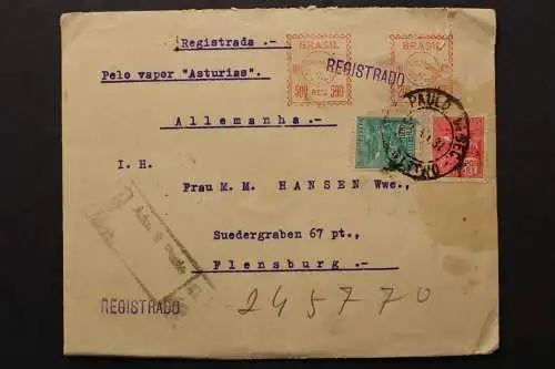 Brasilien, R-Brief 1931 mit Freistempler & Marken nach Flensburg - 511908