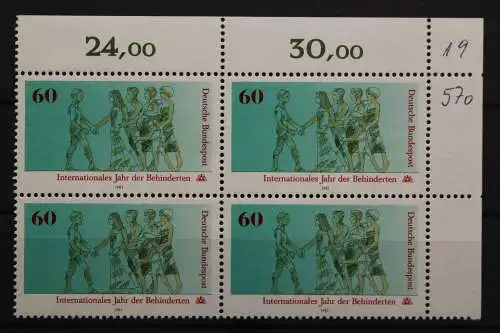 Deutschland, MiNr. 1083, Viererblock, Ecke re. oben, postfrisch - 656824