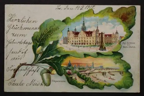 Dresden, Kgl. Schloss mit Wettin-Obelisk im Eichenblatt - 422761