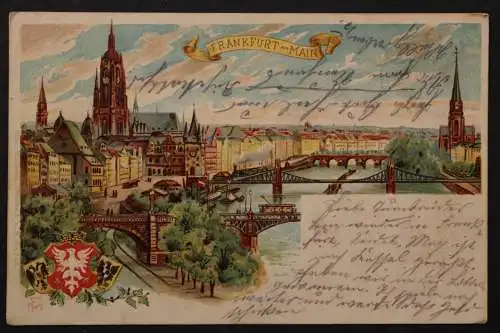 Frankfurt a. Main, Ansicht mit Brücken und Wappen - 422836