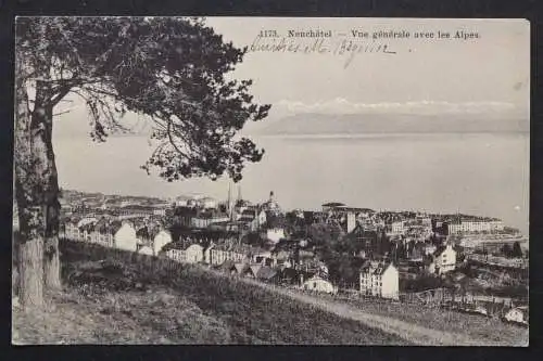 Schweiz, Neuchatel, vue generale avec les Alpes - 423056