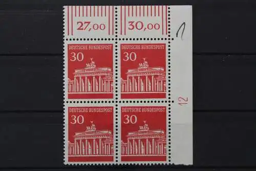 Deutschland, MiNr. 508 v Viererblock Ecke rechts oben DZ 12, postfrisch - 210192