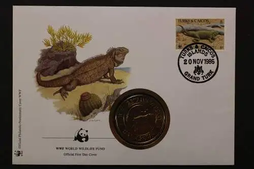 Turks + Caicos, WWF Leguan, 20.11.1986, Numisbrief - 662675