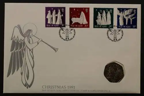 Isle of Man, Weihnachten 1991, 14.10.1991, Numisbrief - 662647