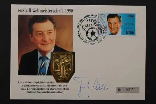 Niue, Numisbrief, Fußball WM 1990, Fritz Walter Plakette - 662652