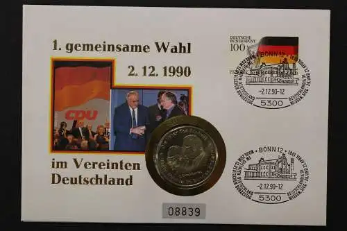 Deutschland, Numisbrief, 1. gemeinsame Wahl 2.12.1990 mit Medaille - 662755