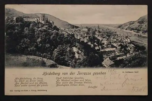 Heidelberg, Blick von der Terrasse, Karte mit Vers - 423911