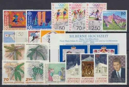 Liechtenstein, MiNr. 1033-1053, Jahrgang 1992, postfrisch - 693362