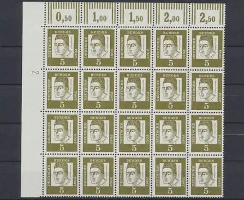 Deutschland, MiNr. 347 x, 20er Bogenteil, Ecke links oben 2, postfrisch - 602813