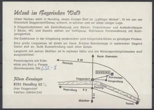 Hunding Bayerischer Wald, Werbekarte für Haus Senniger - 412278