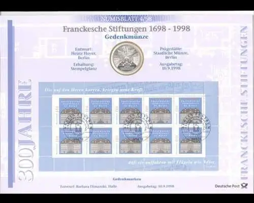 BRD, Numisblatt 4/1998, Franckesche Stiftungen - 4/1998