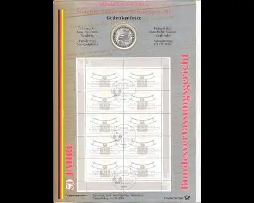 BRD, Numisblatt 3/2001, 50 Jahre Bundesverfassungsgericht - 3/2001