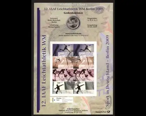 BRD, Numisblatt 1/2009, 12. IAAF Leichtathletik WM Berlin - 1/2009