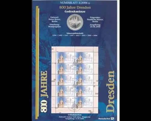 BRD, Numisblatt 3/2006, 800 Jahre Dresden - 3/2006