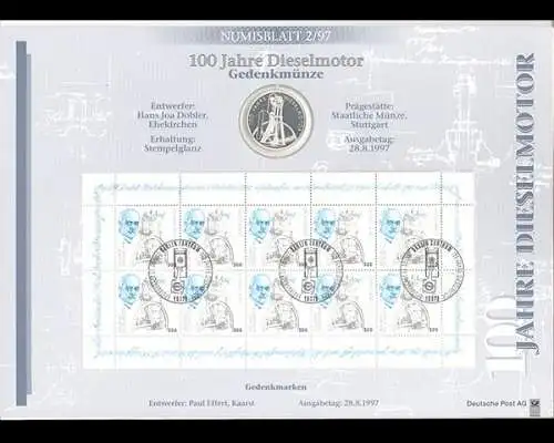 BRD Numisblatt 2/1997, 100 Jahre Dieselmotor - 2/1997