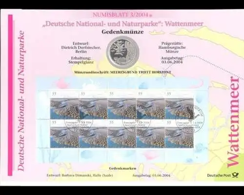 BRD, Numisblatt 3/2004, National- und Naturparke: Wattenmeer - 3/2004