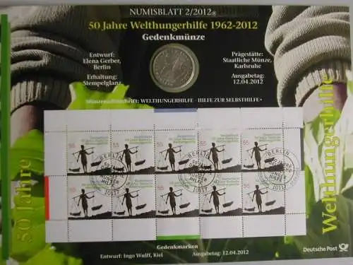 BRD, Numisblatt 2/2012, 50 Jahre Welthungerhilfe - 2/2012