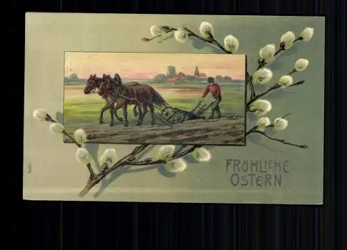 Bauer beim Umpflügen im Frühjahr, fröhliche Ostern - 414873