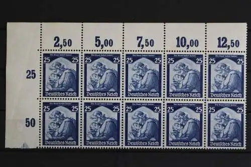 Deutsches Reich, MiNr. 568, 10er Bogenteil, Ecke li. oben, ungebraucht - 621974