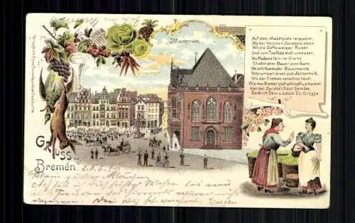 Bremen, Marktplatz, Karte mit Vers - 416297